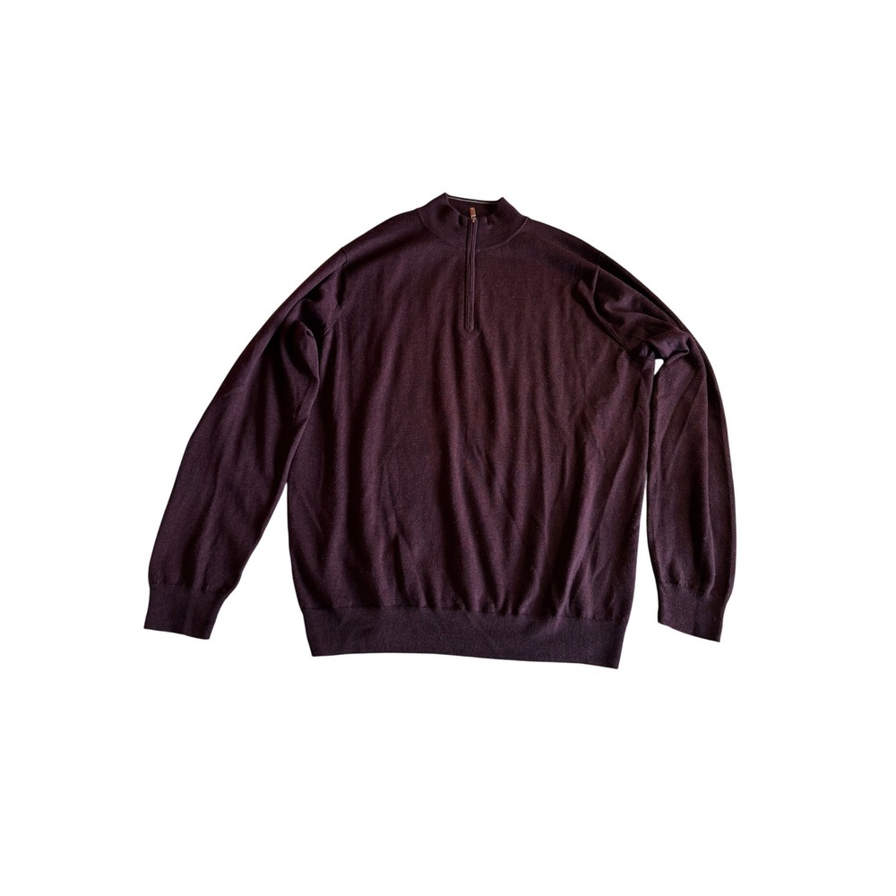 Peter Millar Autumn Crest 1/4‎ Zip Merino Wool Lyocell Sweater Burgundy Mens L
